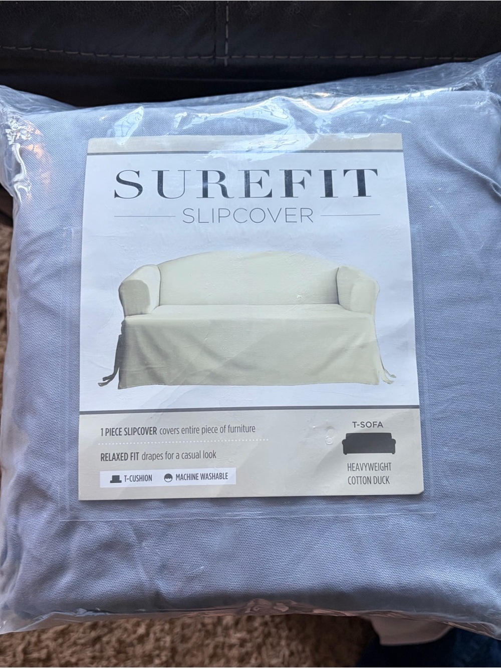 SureFit Cotton T-Loveseat One Piece Slipcover Furniture Cover Duck 100% Cotton